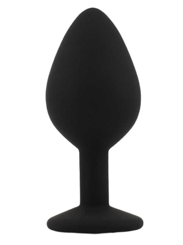 Средняя силиконовая анальная пробка Kanikule Medium с кристаллом – черный с прозрачным