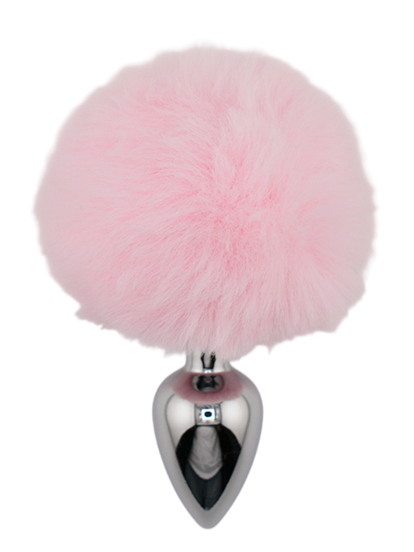 Серебристая анальная пробка с розовым заячьим хвостиком (Small) Kanikule