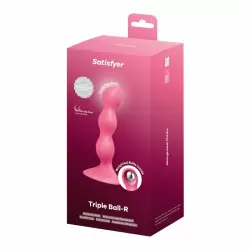 Анальный стимулятор с шариками Satisfyer, красный, 3 шарика, силикон