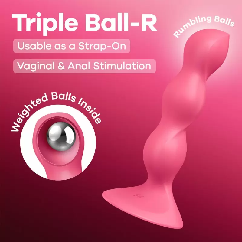 Анальный стимулятор с шариками Satisfyer, красный, 3 шарика, силикон