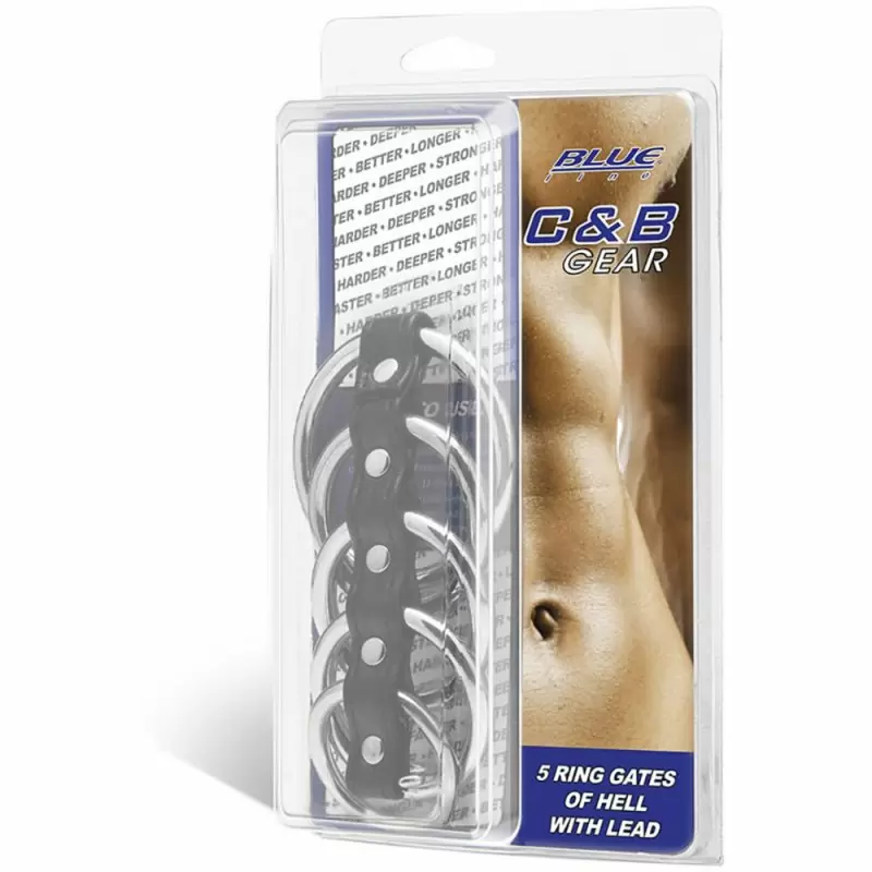 Хомут на пенис с 5 металлическими кольцами Blueline Gates Of Hell - чёрный