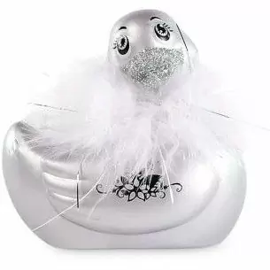 Вибратор-уточка с изящным боа Big Teaze Toys I Rub My Duckie 2.0, серебристый