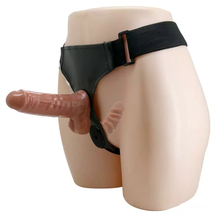 Двойной страпон на трусиках Ultra Passionate, 16 см, вибрация, регулируемый