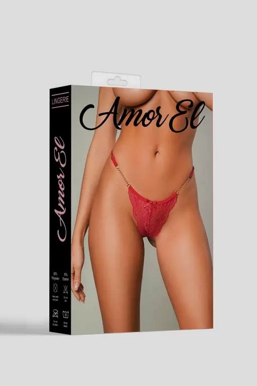 Ажурные стринги с цепью, Amor El, размер M, красные