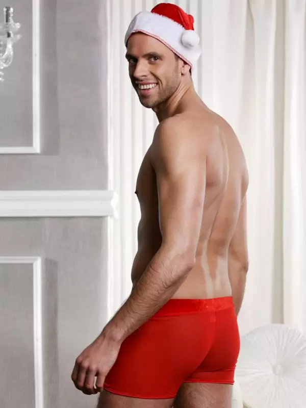 Мужской эротический костюм Деда Мороза Candy Boy: шорты и головной убор – красный с белым, OS