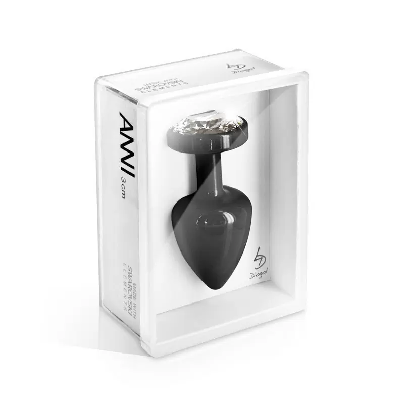 Сверкающая анальная пробка Anni Round T2 с кристаллом в основании – черный