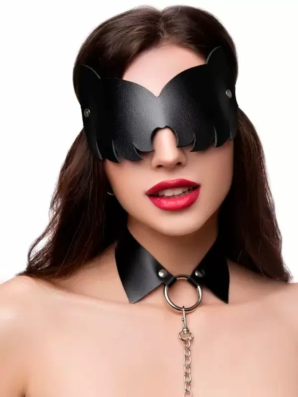 Маска на глаза Pecado BDSM, с ушками кошки, закрытая, натуральная кожа, чёрная