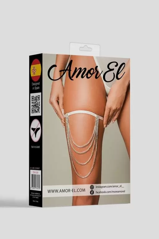 Подвязка с декоративной цепочкой в кристаллах, Amor El, размер OS, белая