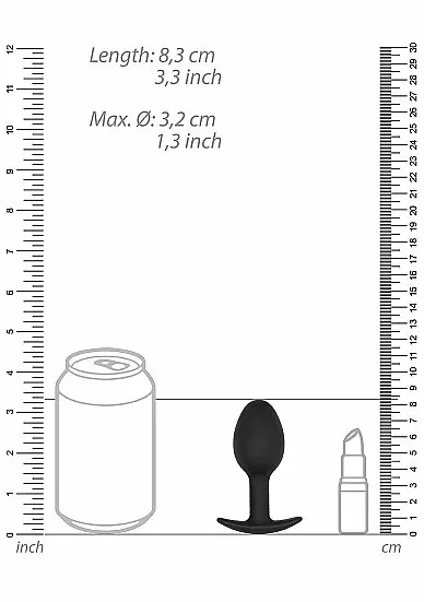 Гладкая анальная пробка N0. 89, со смещенным центром тяжести, 8,3 см, силикон, черный
