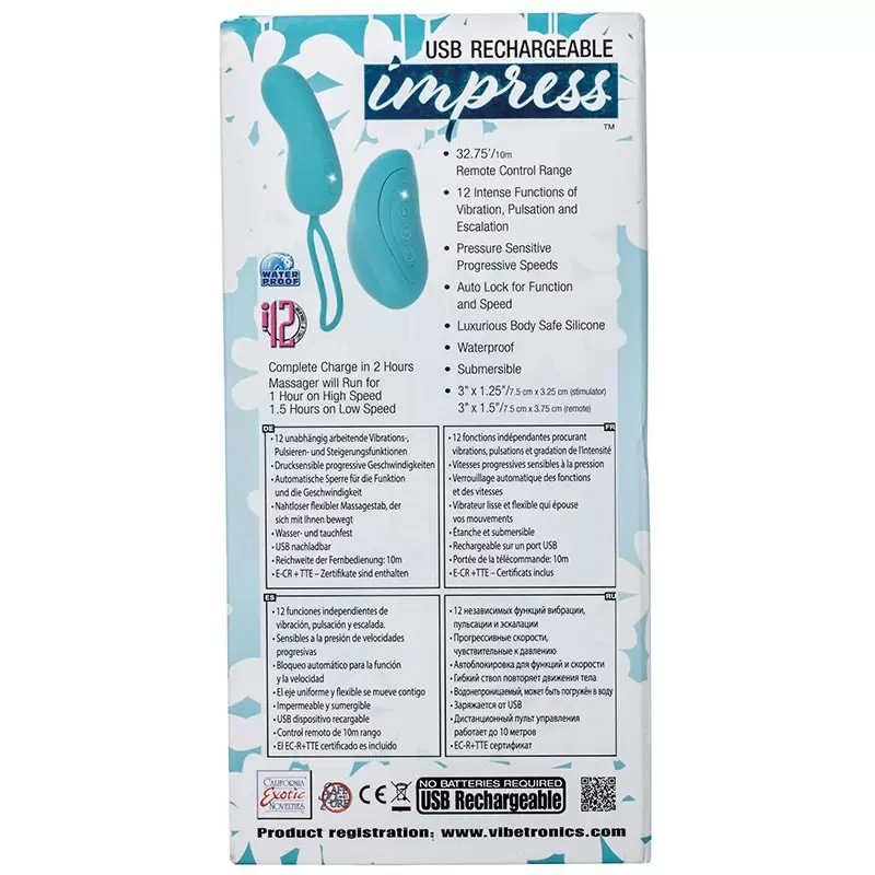 Перезаряжаемое вибро-яйцо Impress Remote Teaser на радиоуправлении – голубой