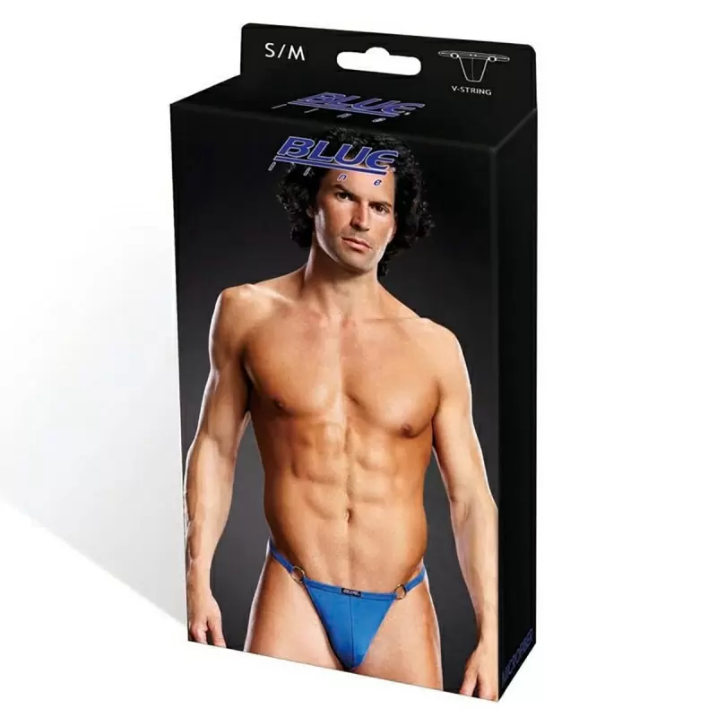 Голубые мужские V-стринги c металлическими кольцами BlueLine - S/M