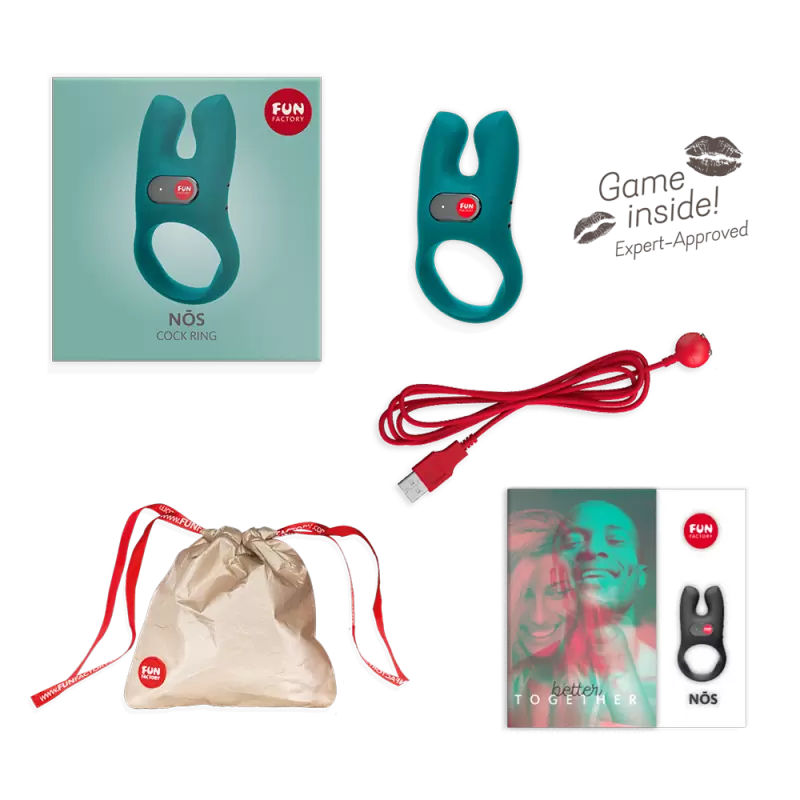 Эрекционное виброкольцо Fun Factory NOS, 2 мотора, 4 скорости, морская волна