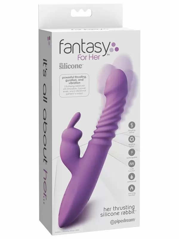 Изогнутый вибратор-кролик Pipedream Her Thrusting Silicone Rabbit, 24 см, с поступательными движениями, вращением, нагревом