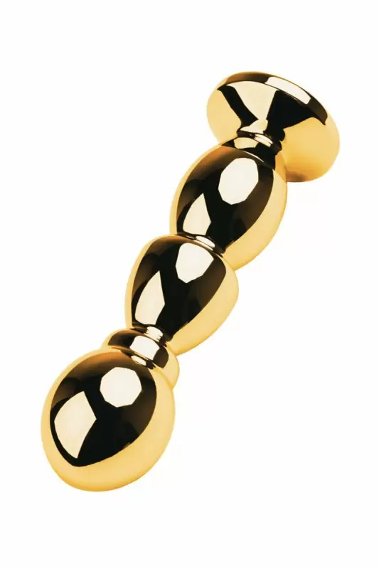 Большая металлическая анальная пробка TOYFA с кристаллом цвета турмалина - золотистый с черным