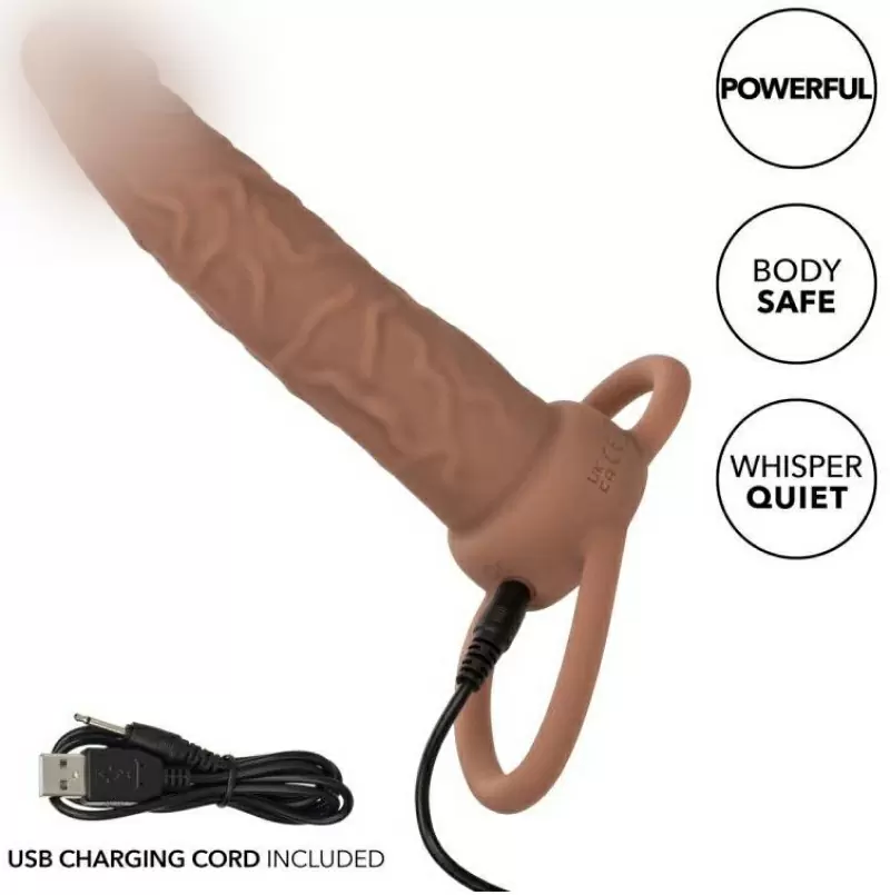 Реалистичная вибронасадка Performance Maxx Rechargeable Dual Penetrator, для двойного проникновения, 14 см, 10 режимов, телесный