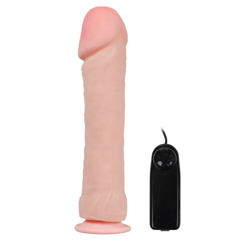 Большой реалистичный вибратор The Big Penis на присоске с проводным пультом – телесный