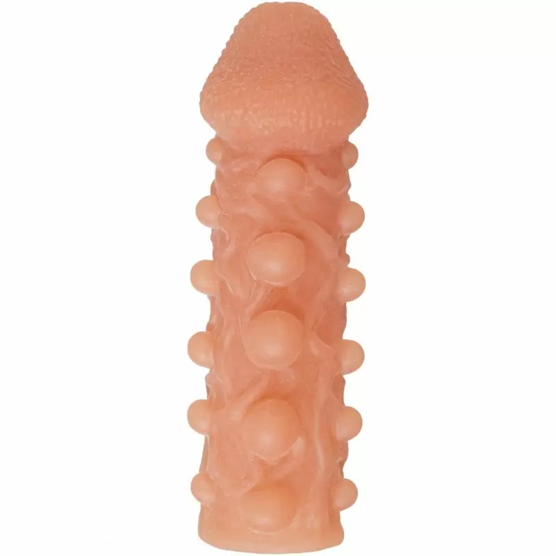 Реалистичная насадка на пенис с шариками и отверстием для мошонки «Cock sleeve» (большая), Kokos