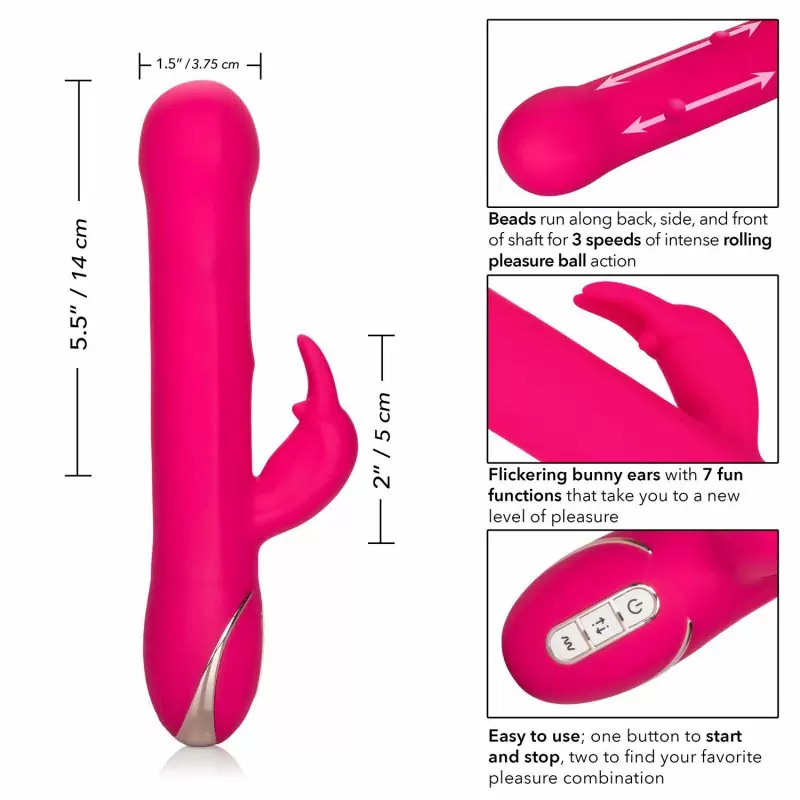 Прямой вибратор-кролик Calexotics Jack Rabbit Signature Silicone Beaded Rabbit, с утолщённой головкой, 14 см, розовый