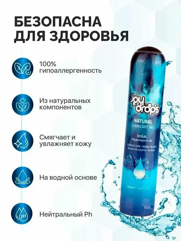 Смазка на водной основе Joydrops Natural, длительное скольжение, 125 мл