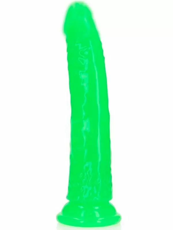 Реалистичный фаллоимитатор Slim Realistic Dildo With Suction Cup, люминисцентный, 22 см, зелёный
