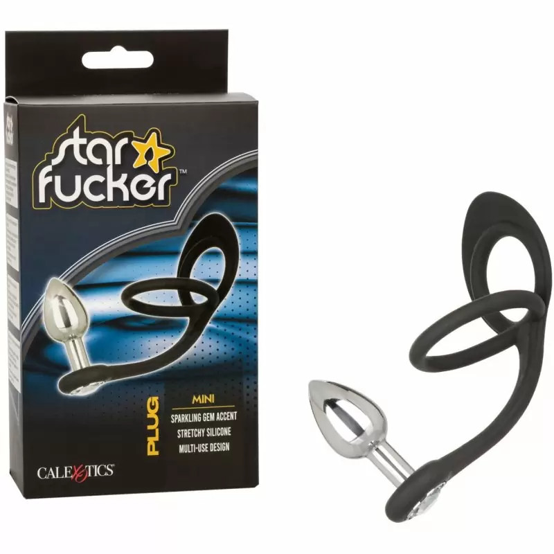 Металлическая анальная пробка с эрекционным кольцом STARFUCKER MINI PLUG, с подхватом мошонки, 5,7 см, диаметр 2,5 см