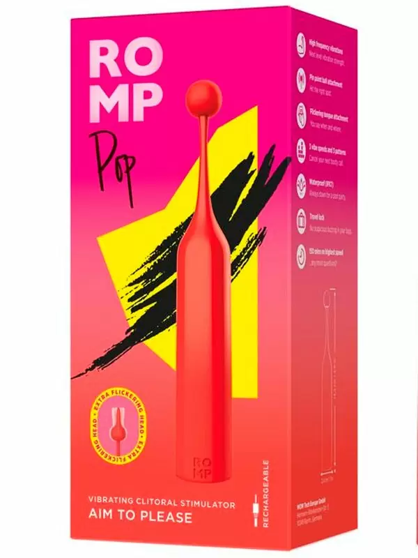 Точечный стимулятор клитора Romp Pop, 3 режима, 14,3 см, красный