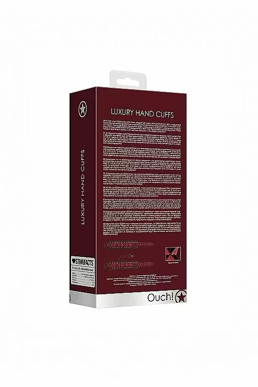 Наручники Luxury Hand Cuffs — черные с красным, кожа, винил