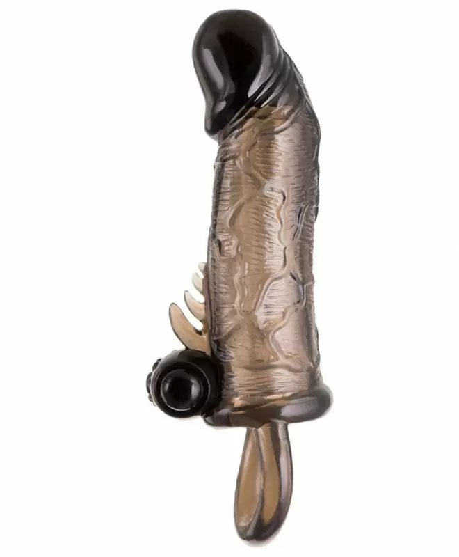 Увеличивающая насадка на пенис TOYFA XLover с вибрацией и кольцом на мошонку – серый