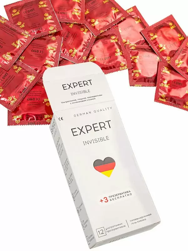 Оригинальные презервативы EXPERT Invisible, ультратонкие, 18 см, 15 шт. в уп.