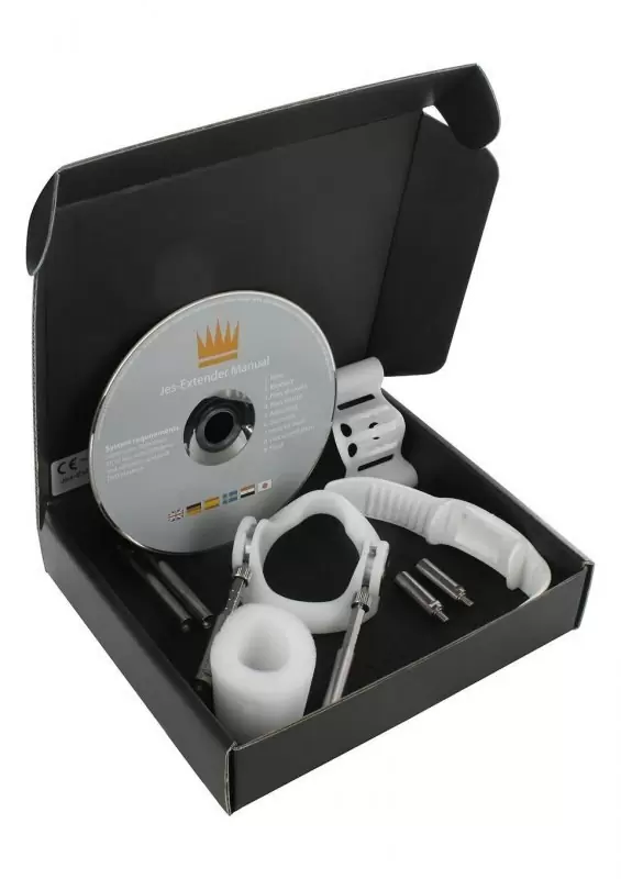 Экстендер для увеличения пениса базовой комплектации Jes-Extender Light – серебристый с белым