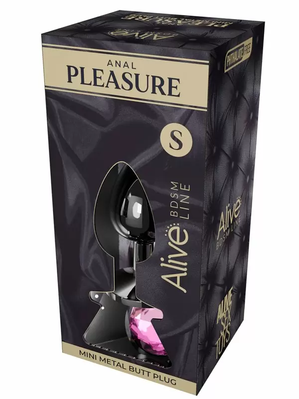 Металлическая анальная пробка Alive Mini Metal Butt, розовый кристалл, 7 см, диаметр 2,8 см, серебристый