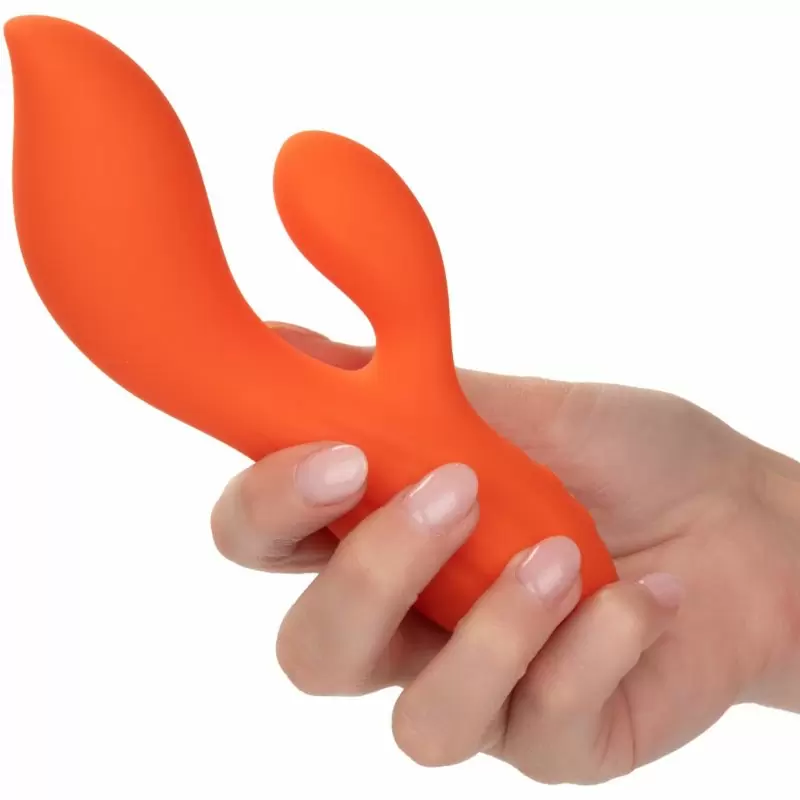 Изогнутый вибратор-кролик Stella Liquid Silicone Dual Teaser, 15,2 см, 12 режимов, оранжевый