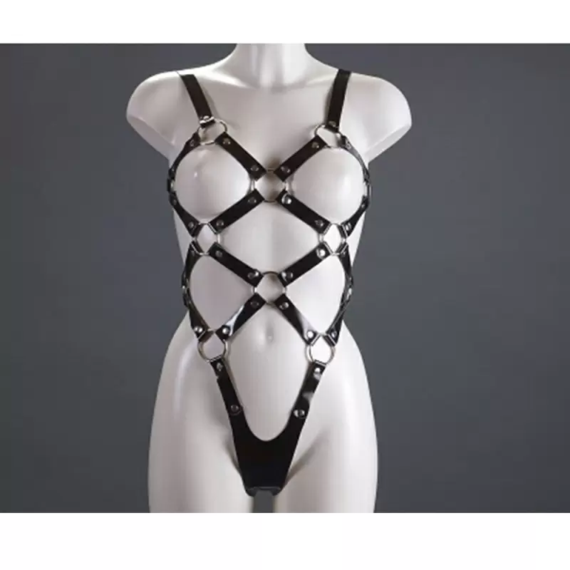 Сексуальная сбруя Подиум из натуральной лакированной кожи - S/M