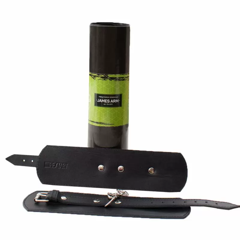 Наручники James Arm из натуральной кожи - черный