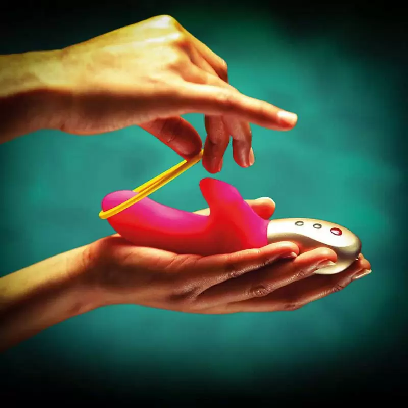 Инновационный вибратор-кролик Fun Factory Amorino, с эластичной лентой, 6 режимов, бирюзовый