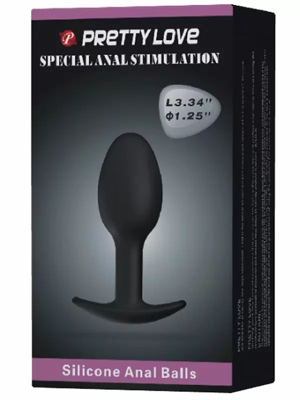 Анальная пробка Pretty Love, со смещённым центром тяжести, 8 см, силикон, черный