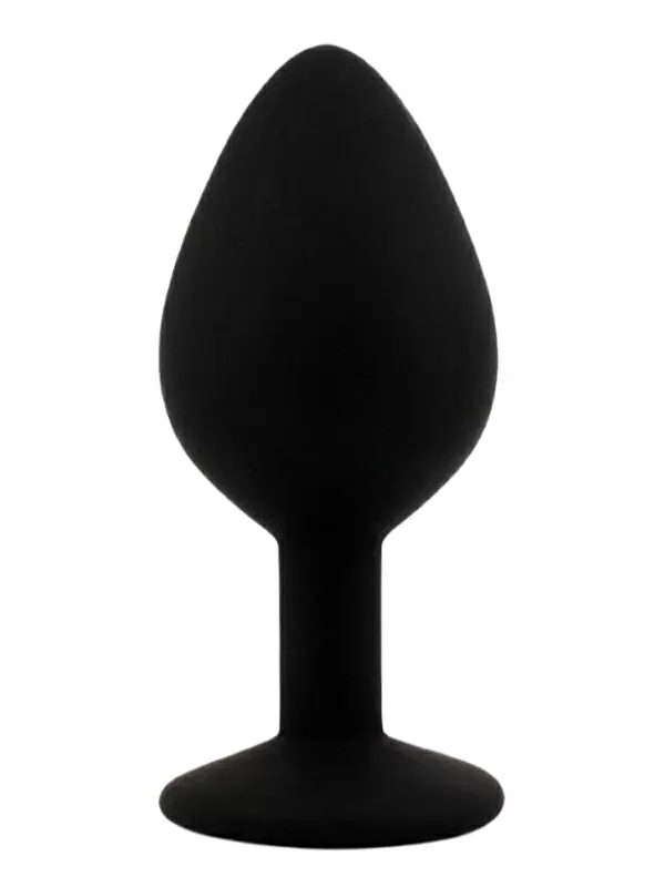 Средняя силиконовая анальная пробка Kanikule Medium с кристаллом – черный с изумрудным