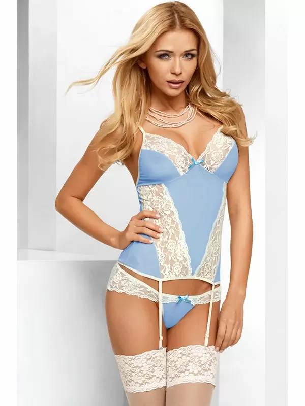Обворожительный бело-голубой комплект Avanua Eden: корсаж и трусики – XXL/XXXL