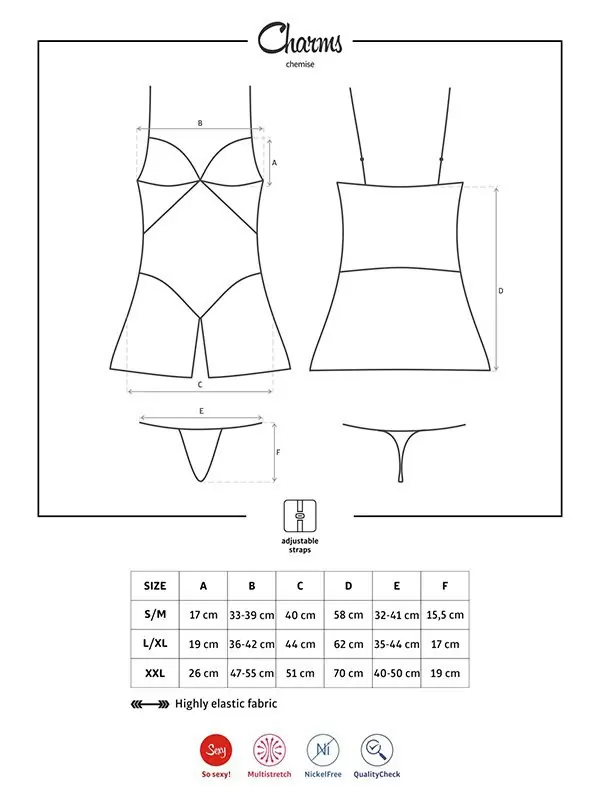 Белая сорочка с пикантным вырезом и стринги Charms (Obsessive) – S/M