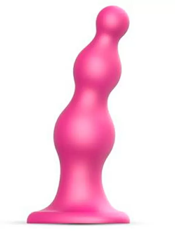 Рельефный фаллоимитатор Strap-On-Me Dildo Plug Beads Framboise, 16 см, силикон, розовый металлик