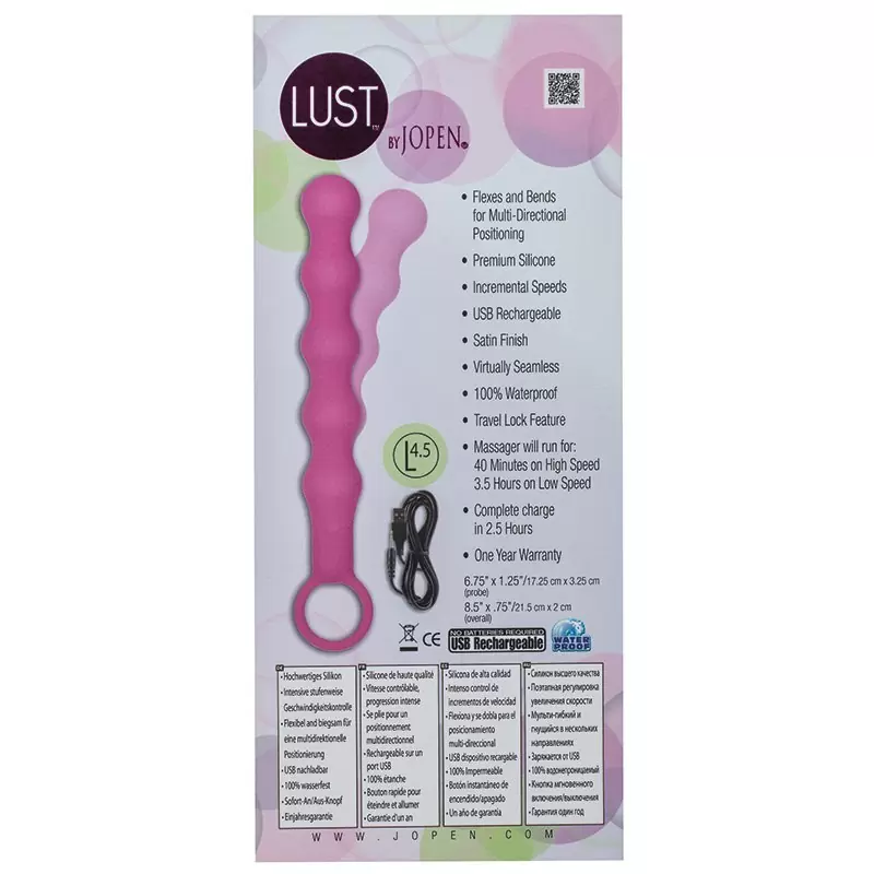 Гибкая анальная вибро-цепочка Lust by Jopen L4.5 – розовая