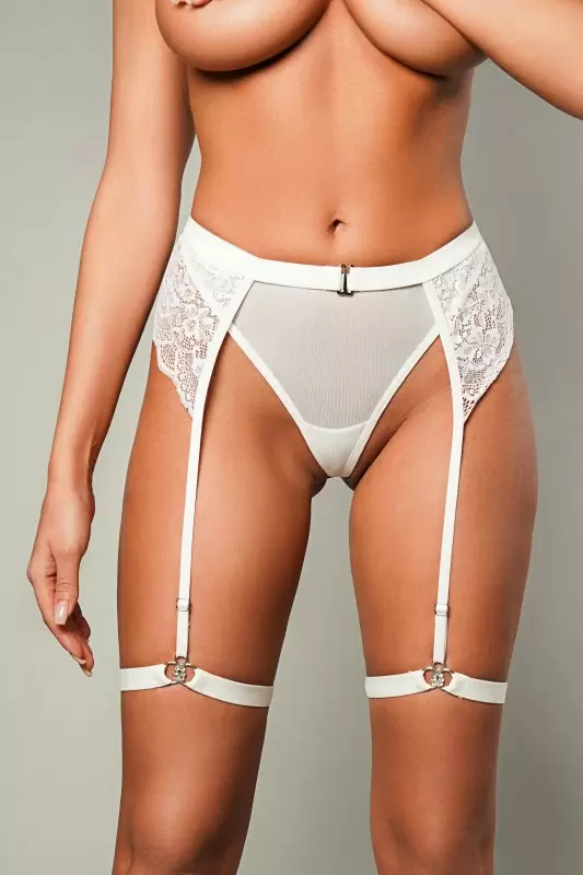 Женские трусики с поясом и гартерами, Amor El, L/XL, дымчато-белые