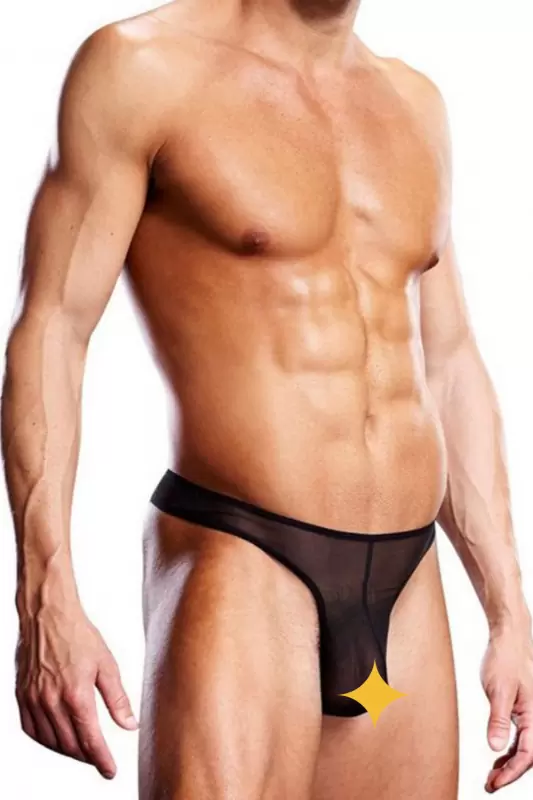 Черные мужские G-стринги BlueLine из сеточки – S/M