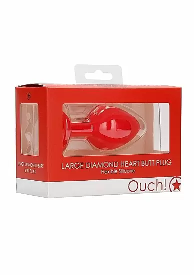 Анальная пробка из силикона Diamond Heart Butt Plug - Large - Red