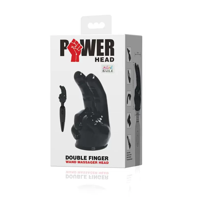 Насадка на вибромассажер Power Head Double Finger в виде 2-х стимулирующих пальцев  – черный