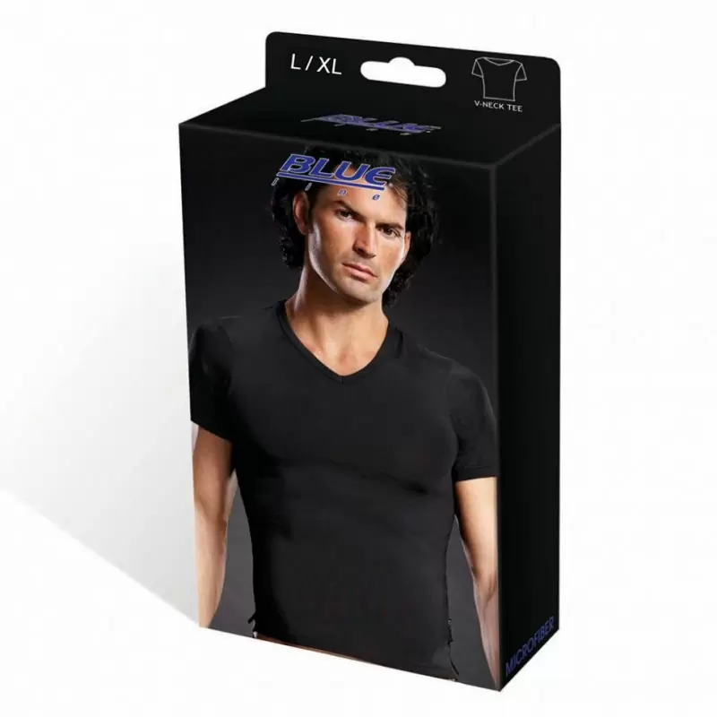 Мужская черная футболка BlueLine с V-образным вырезом – L/XL