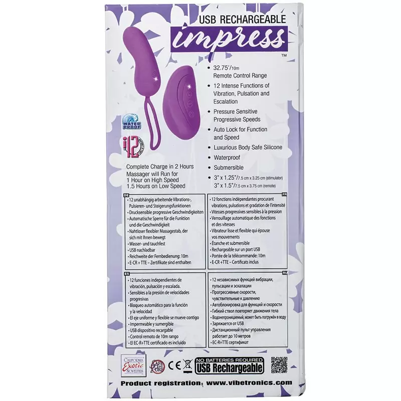 Перезаряжаемое вибро-яйцо Impress Remote Teaser на радиоуправлении – фиолетовый