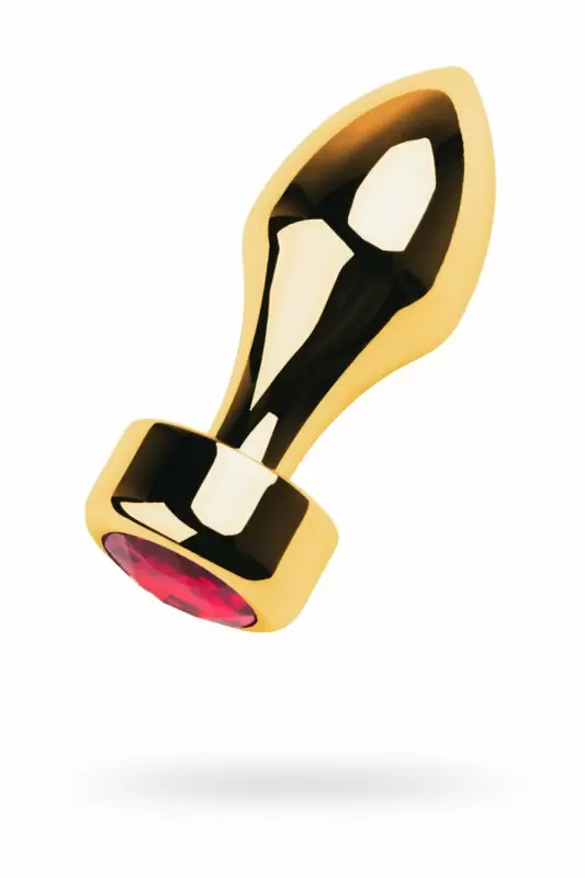 Средняя металлическая анальная втулка TOYFA Metal с кристаллом цвета рубина - золотистый с красным
