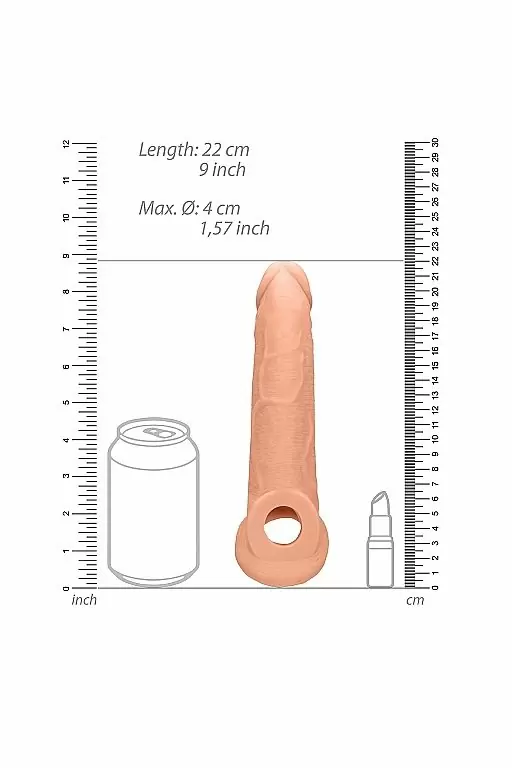 Увеличивающая насадка закрытого типа с кольцом для фиксации на мошонке Penis Extender with Rings - 22 cm