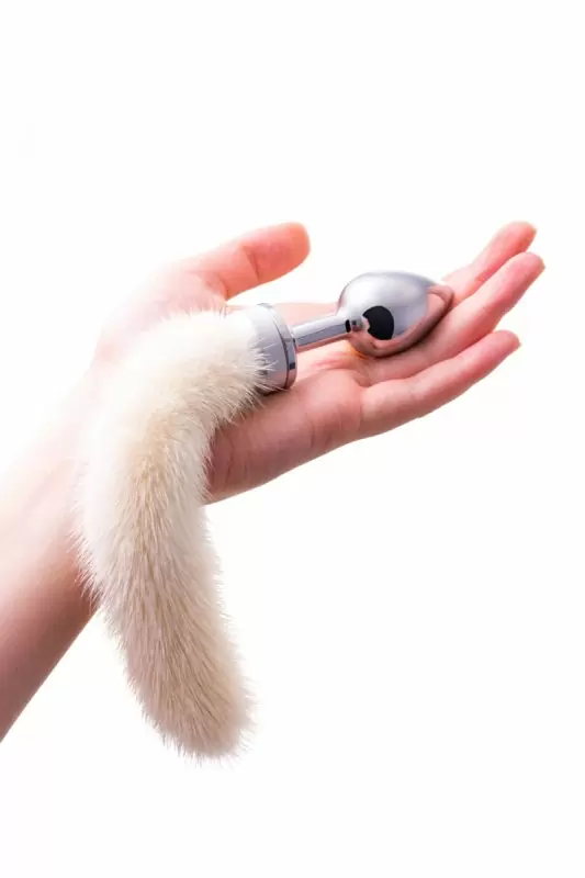 Маленькая анальная пробка с хвостом TOYFA Metal – белый